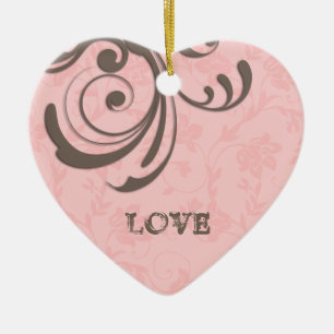 Engagement First Kerstroze Heart Swirl Keramisch Ornament