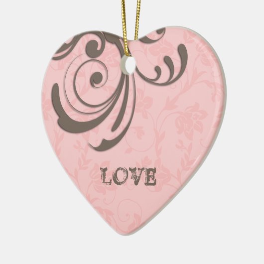 Engagement First Kerstroze Heart Swirl Keramisch Ornament (Links)