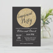 Engagement Party Black and Gold Glitter Invitation Kaart (Staand voorkant)