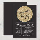 Engagement Party Black and Gold Glitter Invitation Kaart (Voorkant / Achterkant)