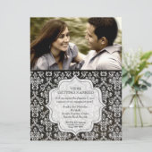 Engagement Party Black Night Damask Foto uitnodige Kaart (Staand voorkant)