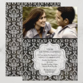 Engagement Party Black Night Damask Foto uitnodige Kaart (Voorkant / Achterkant)