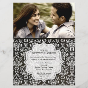 Engagement Party Black Night Damask Foto uitnodige Kaart
