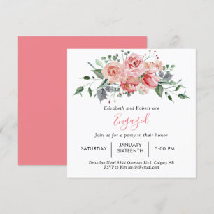 Engagement Party Blush Pink Rose Script Bloemen Kaart