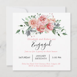 Engagement Party Blush Pink Rose Script Bloemen Kaart