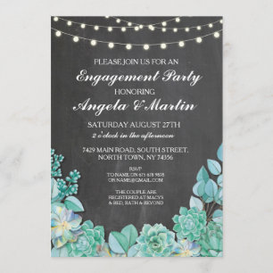 Engagement Party Chalk Floral Succulents nodigt ui Kaart