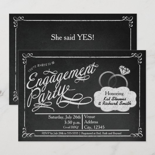 Engagement Party Chalkboard Chalk Co-ed Uitnodigin Kaart (Voorkant / Achterkant)