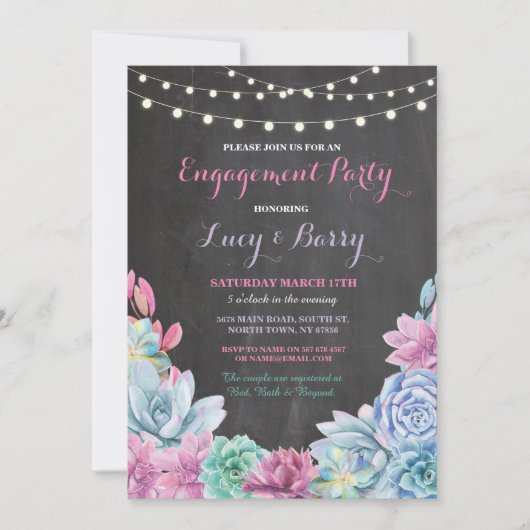 Engagement Party Chalkboard Floral Pink Invite Kaart (Voorkant)