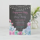 Engagement Party Chalkboard Floral Pink Invite Kaart (Staand voorkant)