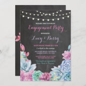 Engagement Party Chalkboard Floral Pink Invite Kaart (Voorkant / Achterkant)