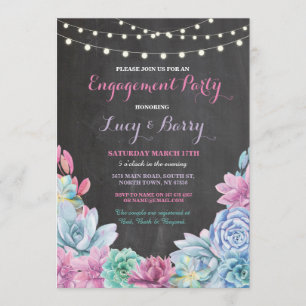Engagement Party Chalkboard Floral Pink Invite Kaart