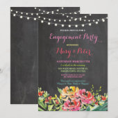Engagement Party Chalkboard Floral Pink Uitnodigin Kaart (Voorkant / Achterkant)