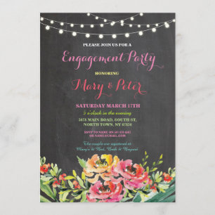 Engagement Party Chalkboard Floral Pink Uitnodigin Kaart