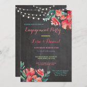 Engagement Party Chalkboard Floral Red Invitation Kaart (Voorkant / Achterkant)