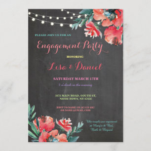 Engagement Party Chalkboard Floral Red Invitation Kaart