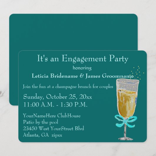 Engagement Party: Champagne Toast peach Kaart (Voorkant / Achterkant)