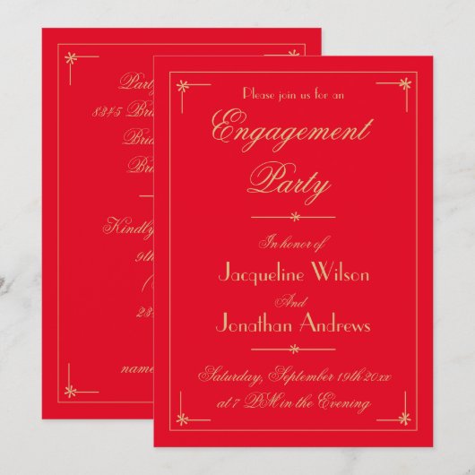 Engagement Party Chic Elegant Romantic Red Classy Kaart (Voorkant / Achterkant)