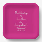 Engagement Party Chic Script Namen Modern Magenta Papieren Bordje (Voorkant)