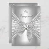 Engagement Party Diamond Heart White Silver Bow 2 Kaart (Voorkant / Achterkant)