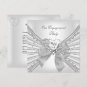 Engagement Party Diamond Heart White Silver Bow Kaart (Voorkant / Achterkant)