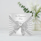 Engagement Party Diamond Heart White Silver Bow Kaart (Staand voorkant)