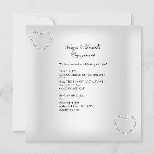 Engagement Party Diamond Heart White Silver Bow Kaart (Achterkant)