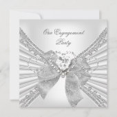 Engagement Party Diamond Heart White Silver Bow Kaart (Voorkant)