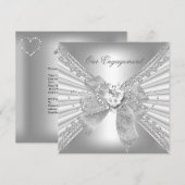 Engagement Party Diamond Heart White Silver Bow Kaart (Voorkant / Achterkant)