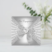 Engagement Party Diamond Heart White Silver Bow Kaart (Staand voorkant)