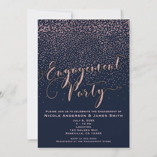ENGAGEMENT PARTY Douche Blauw Roos Goud Confetti Kaart (Voorkant)