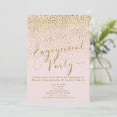 ENGAGEMENT PARTY Douche Blush Pink & Gold Confetti Kaart (Staand voorkant)