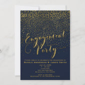 ENGAGEMENT PARTY Douche Navy Blue & Gold Confetti Kaart (Voorkant)