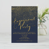 ENGAGEMENT PARTY Douche Navy Blue & Gold Confetti Kaart (Staand voorkant)