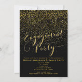 ENGAGEMENT PARTY Douche Zwart & Goud Confetti Glam Kaart (Voorkant)