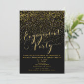 ENGAGEMENT PARTY Douche Zwart & Goud Confetti Glam Kaart (Staand voorkant)