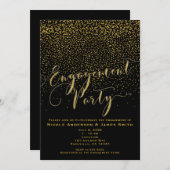 ENGAGEMENT PARTY Douche Zwart & Goud Confetti Glam Kaart (Voorkant / Achterkant)