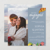 Engagement Party Dusty Blue PIZZA Modern Kaart (Voorkant / Achterkant)