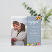 Engagement Party Dusty Blue PIZZA Modern Kaart (Staand voorkant)