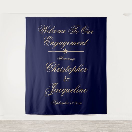 Engagement Party - Eenvoudig, Elegant, Navy & Gold Wandkleed (Voorkant)