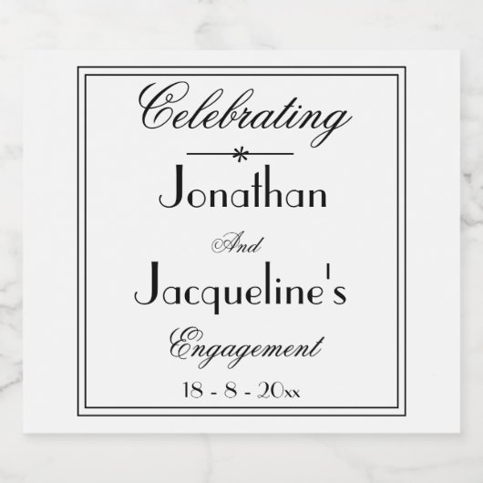 Engagement Party Elegant Custom Chic White Sparkling Wijnetiket (Enkel label)