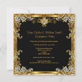 Engagement Party Elegant Gold Floral Jewel Black Kaart (Achterkant)