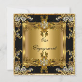 Engagement Party Elegant Gold Floral Jewel Black Kaart (Voorkant)