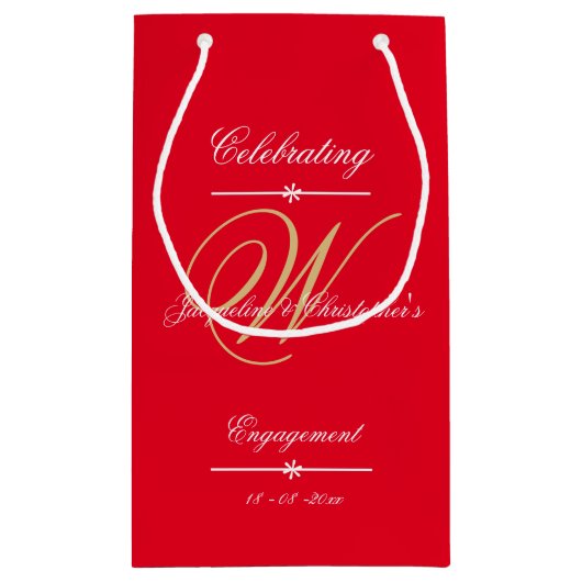 Engagement Party Elegant Personalized Monogram Red Klein Cadeauzakje (Achterkant)