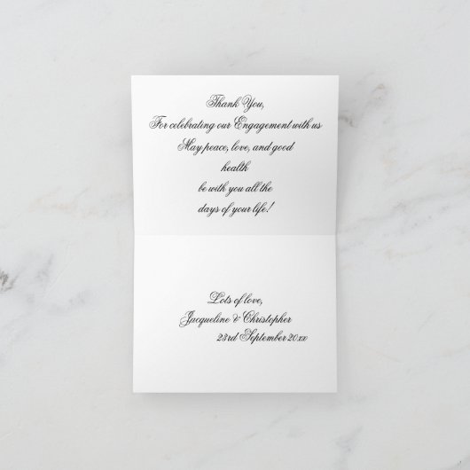 Engagement Party Elegant Script Chic Wit Zwart Bedankkaart (Binnen)