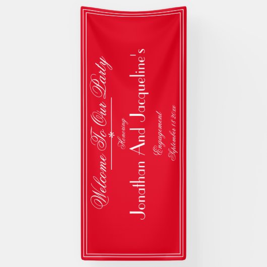 Engagement Party Elegant Script Namen Chic Welkom Spandoek (Verticaal)