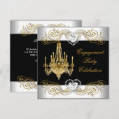 Engagement Party: Elegant Silver White Chandelier Kaart (Voorkant / Achterkant)