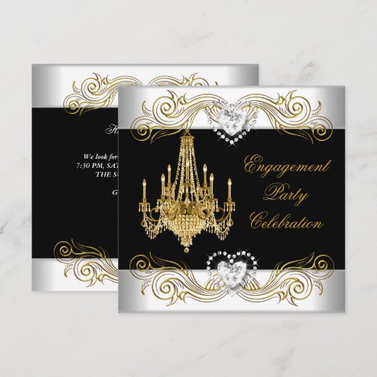 Engagement Party: Elegant Silver White Chandelier Kaart (Voorkant / Achterkant)