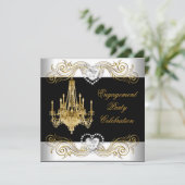 Engagement Party: Elegant Silver White Chandelier Kaart (Staand voorkant)