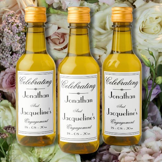 Engagement Party Favor Names Elegant Simple White Wijn Etiket
