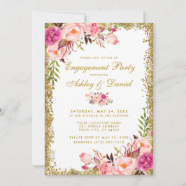 Engagement Party - Floral roze Gold Glitter - nodi Kaart